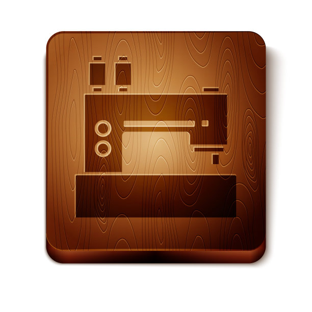 棕色缝纫机图标孤立在白色背景。木制方形按钮。矢量图图片下载