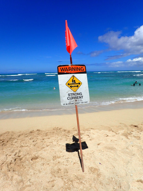 怀基基海滩有强烈水流警告标志图片下载