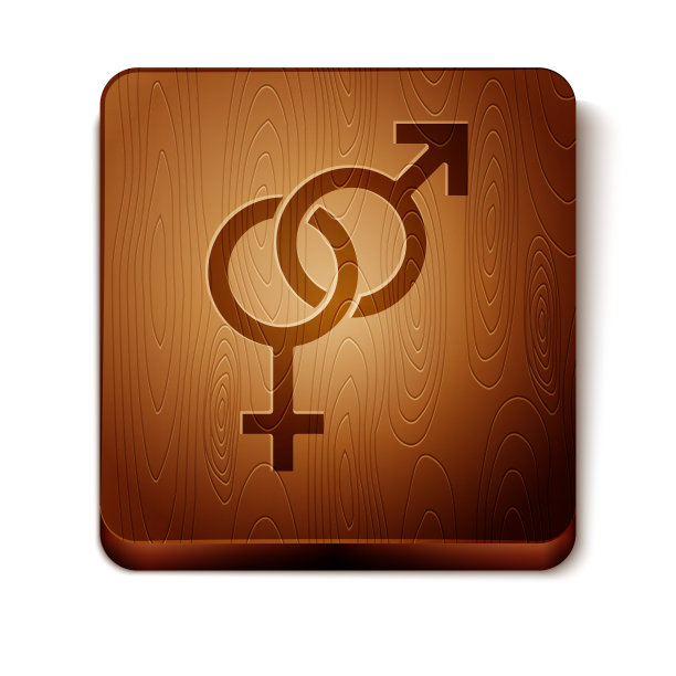 棕色性别图标孤立在白色背景。男人和女人的象征。性的象征。木制方形按钮。矢量图图片下载