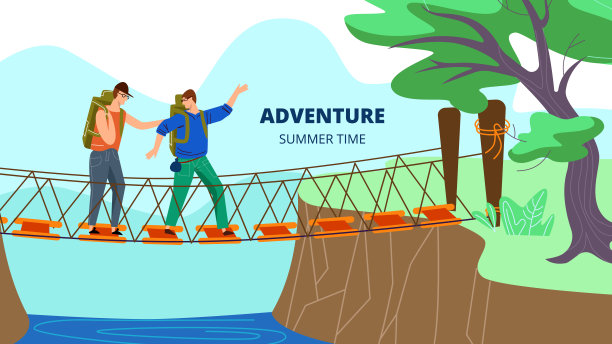 卡通平面矢量横幅冒险夏季时间图片下载