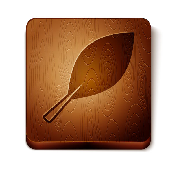 棕色叶子图标孤立在白色背景。新鲜天然的产品标志。木制方形按钮。矢量图图片下载