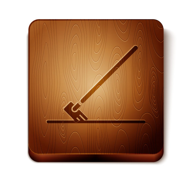 棕色花园耙在工作图标孤立的白色背景。园艺、农业、农业的工具。地面中耕机。木制方形按钮。矢量图图片下载