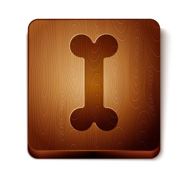 棕色狗骨头图标孤立在白色背景。宠物食品的象征。木制方形按钮。矢量图图片下载