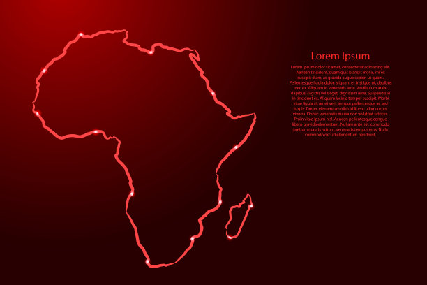 非洲地图从等高线红色笔刷不同厚度和发光的恒星在黑暗的背景。矢量插图。图片下载