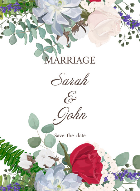 婚礼请柬用花和叶，水彩，孤立上白。图片下载