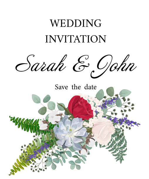 婚礼请柬用花和叶，水彩，孤立上白。图片下载
