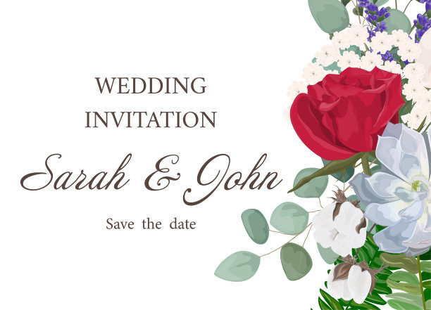 婚礼请柬用花和叶，水彩，孤立上白。图片下载