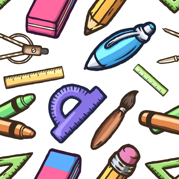 学校卡通涂鸦无缝图案。图片下载