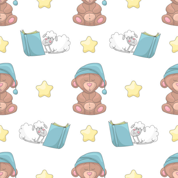 无缝图案与卡通人物。图片下载