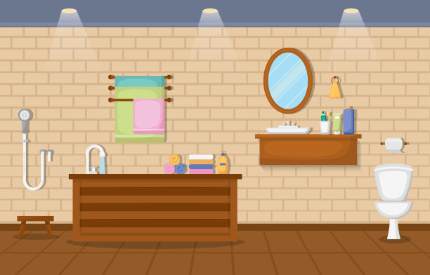 日本浴室住宅传统风格木材口音室内插图图片下载