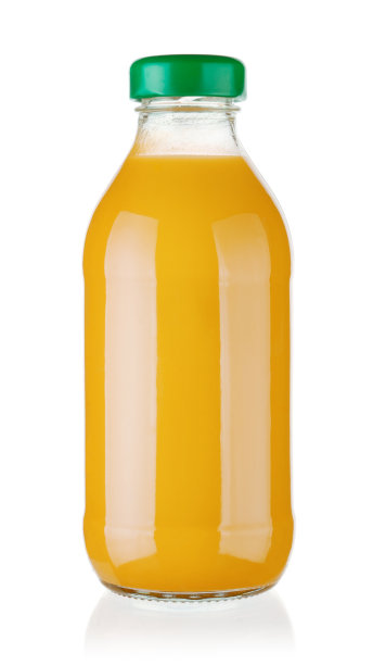 橙汁在玻璃瓶中隔离白色图片下载