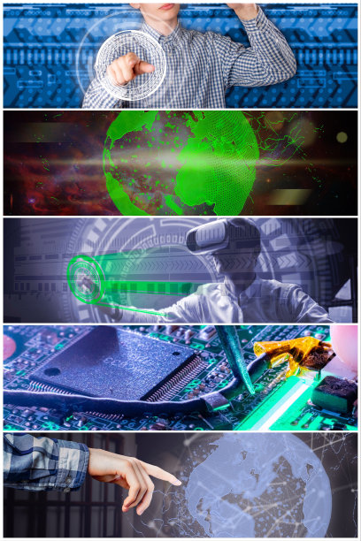 拼贴五张照片的现代新智能技术主题图片下载