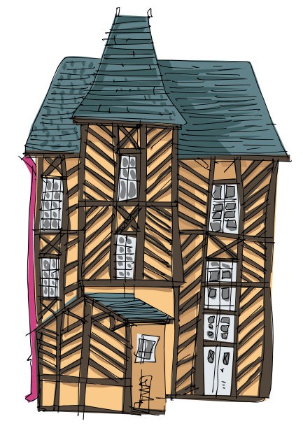 一个是半木质结构的房子。图片下载