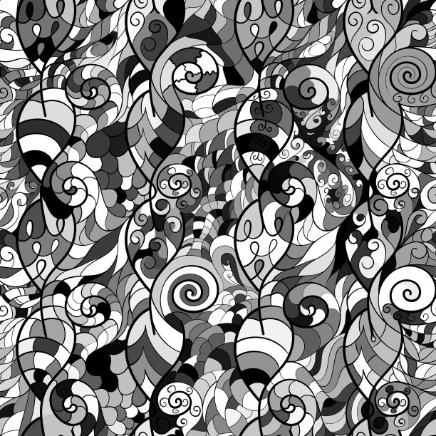 风格化的叶子和螺旋。无缝模式。图片下载