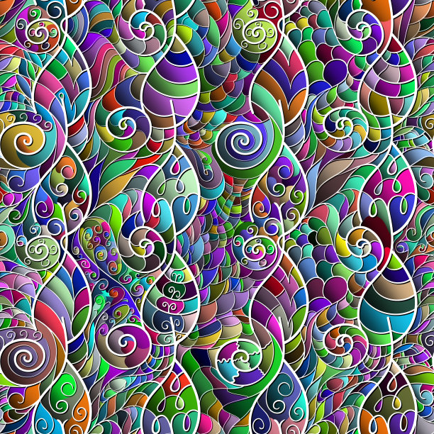 风格化的叶子和螺旋。无缝模式。图片下载