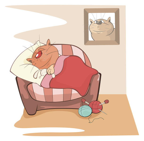 一只可爱的猫的矢量插图。睡在房间里的猫。漫画书图片下载