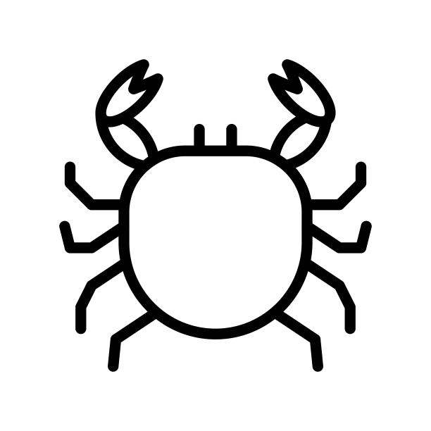 海鲜螃蟹健康食品在可编辑的大纲图标。图片下载