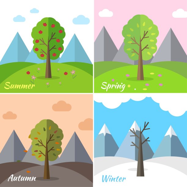 自然树背景季节图标集，适用于网页和移动设计图片下载