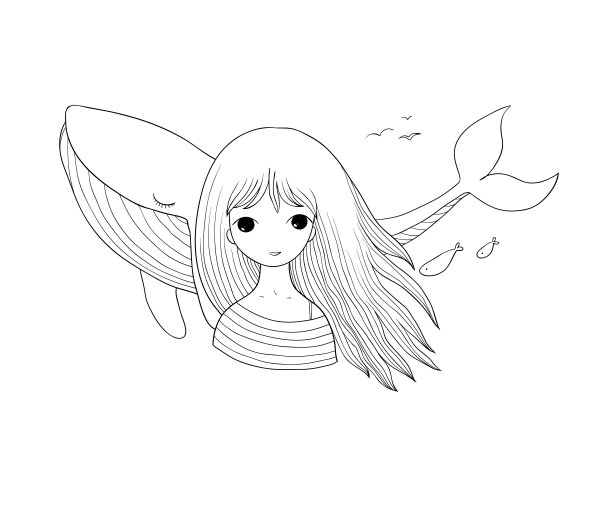 年轻漂亮的水手和鲸鱼。有灯塔和海鸥的风景。白色背景上孤立的物体。矢量插图。图片下载