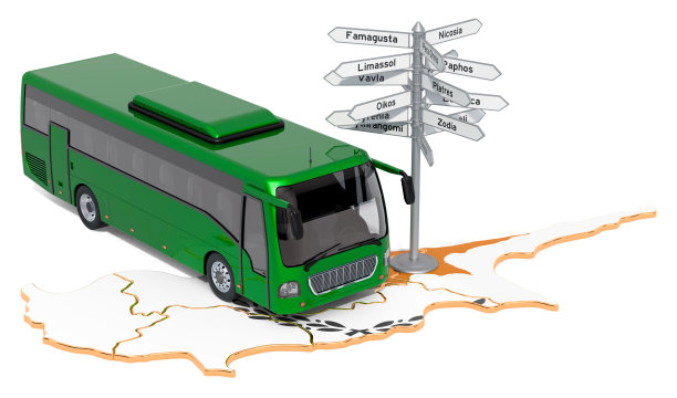 塞浦路斯巴士旅游概念。3D渲染孤立的白色背景图片下载