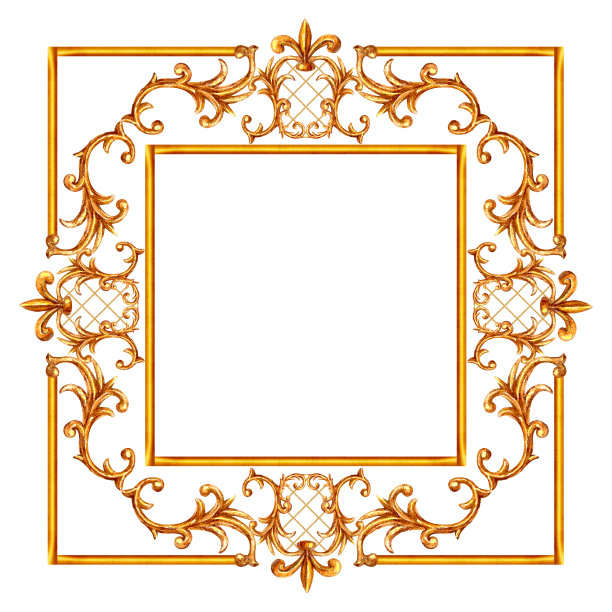 巴洛克风格的元素。水彩手绘复古雕刻花卷金银丝设计框架。图片下载