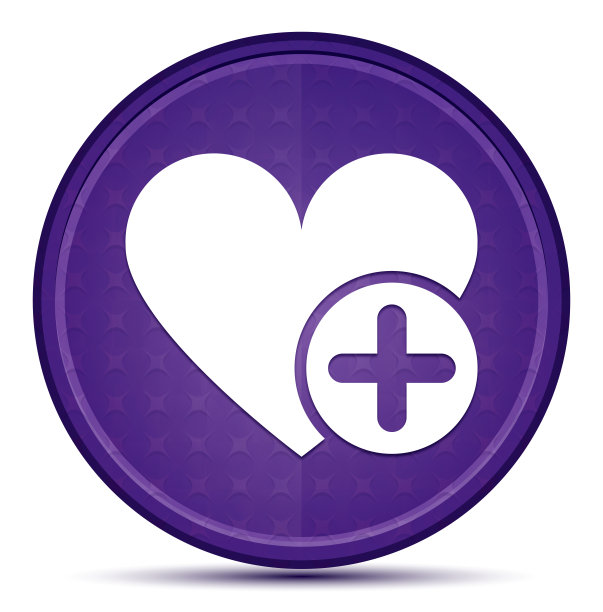 添加最喜欢的心形图标Prime紫色圆形按钮图片下载
