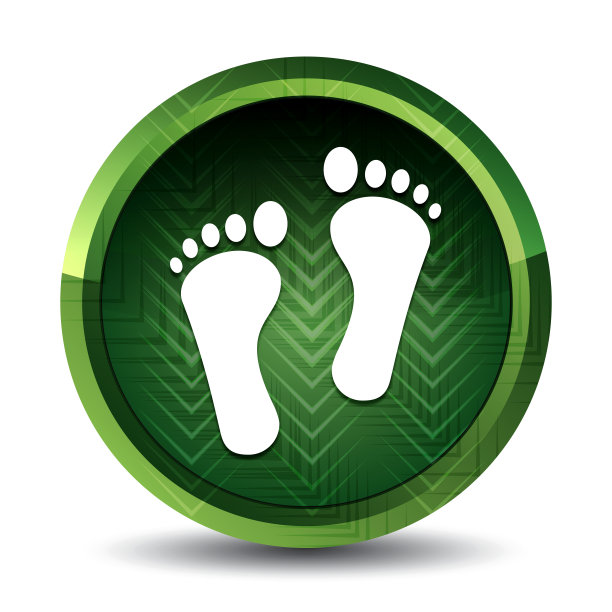人类两个脚印图标绿叶绿色圆形按钮图片下载