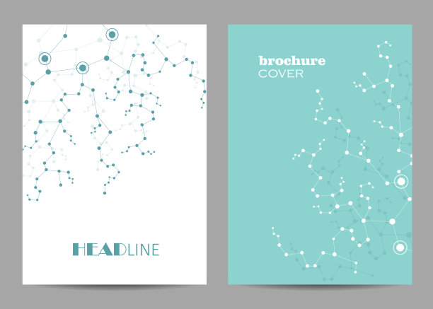现代矢量模板的小册子封面在A4大小。抽象的几何背景与连接的线，圆和点。商业、科学、医药和技术设计图片下载