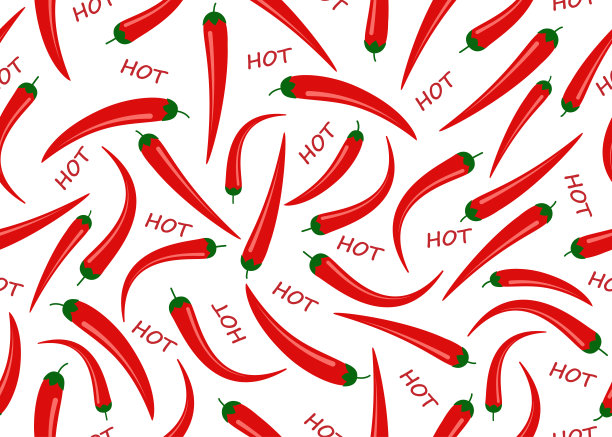 无缝模式红辣椒与热文本在白色背景-矢量插图图片下载