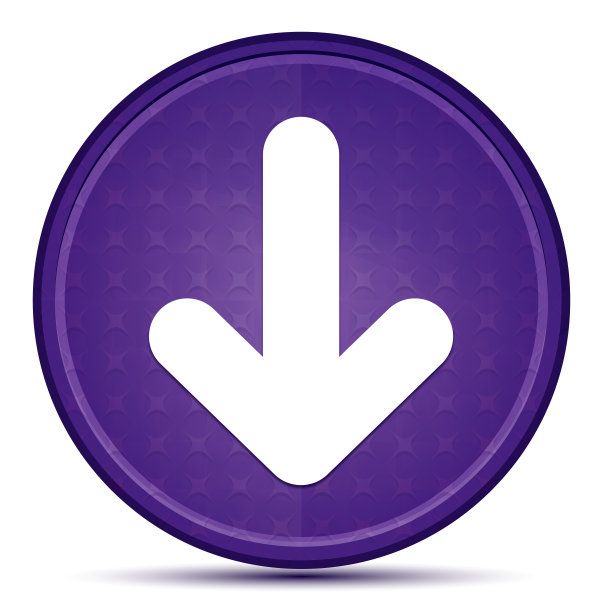 向下箭头图标的首要紫色圆形按钮图片下载
