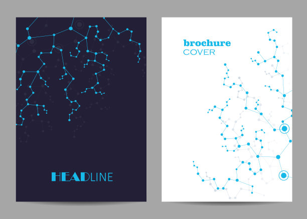 现代矢量模板的小册子封面在A4大小。抽象的几何背景与连接的线，圆和点。商业、科学、医药和技术设计图片下载