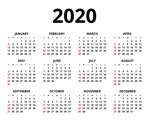 2020年新年日历以简洁简约的餐桌风格呈现。图片下载