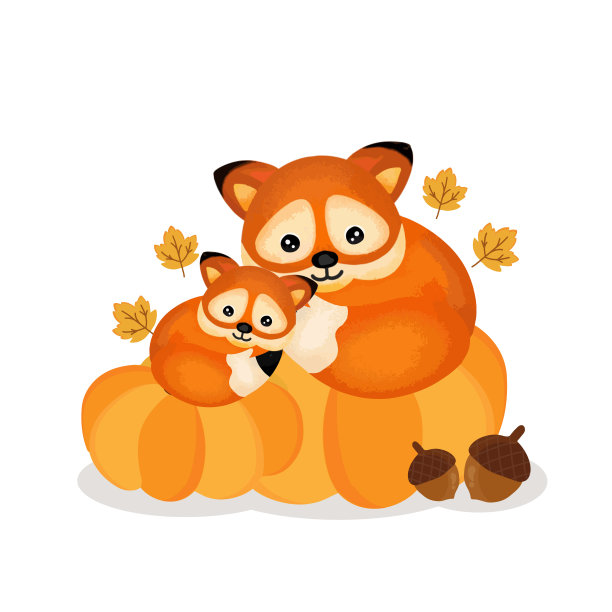 可爱的狐狸在秋天的南瓜上。图片下载