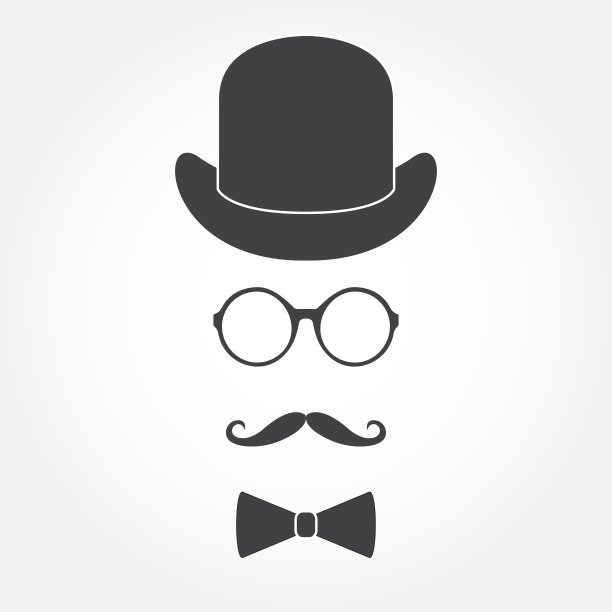 眼镜，帽子，胡子和领结。老式绅士配件图标集。复古或时髦的风格。矢量插图。图片下载