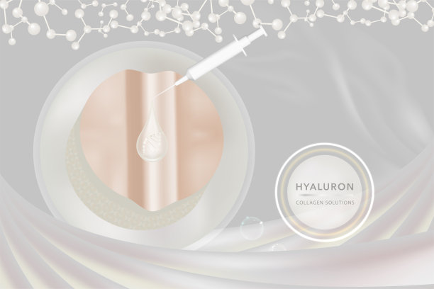 透明质酸皮肤液广告，白色胶原蛋白血清滴与化妆品广告背景准备使用，插图向量。图片下载