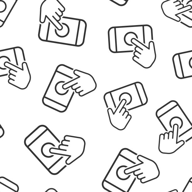 手触摸智能手机图标无缝模式背景。手机手指矢量插图在白色孤立的背景。光标触屏业务概念。图片下载