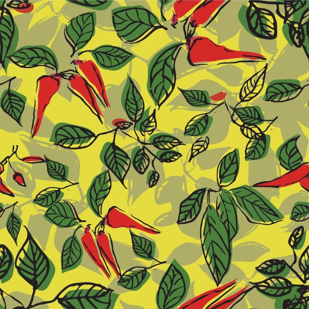 辣椒叶无缝重复图案设计。图片下载
