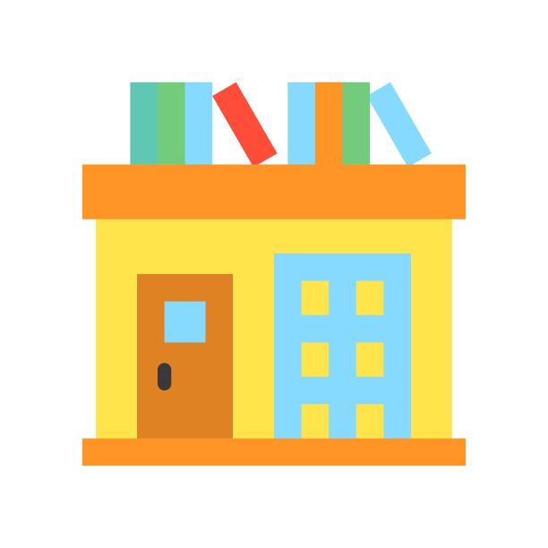 书店或学校建筑平面设计图标。图片下载