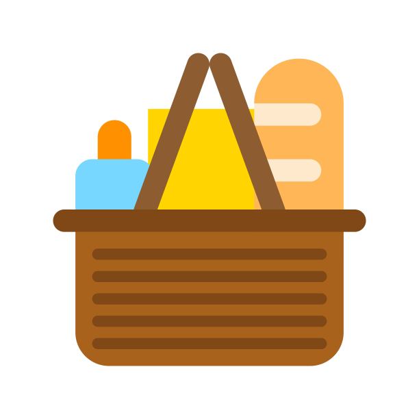 购物篮矢量图，与食品杂货店相关的扁平风格图标图片下载