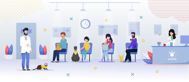 兽医诊所。把兽医。平面向量图片下载