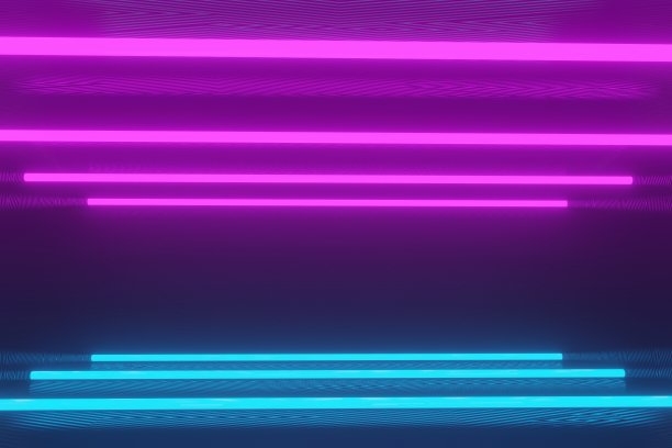 3D渲染，发光的霓虹蓝色和紫色在黑暗的纹理背景图片下载