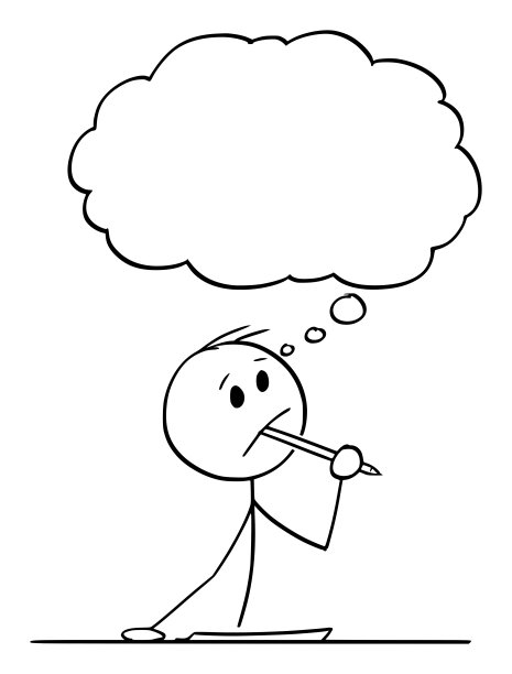 矢量卡通的创造性的人或商人或作家思考与圆珠笔在嘴里图片下载