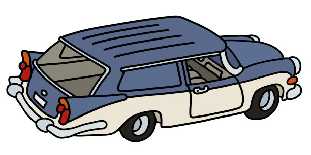 复古蓝白相间的旅行车图片下载