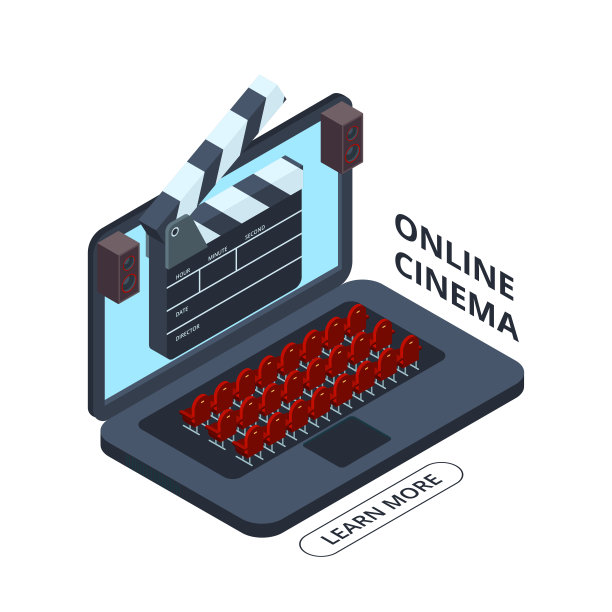 在线电影等距矢量图标。家庭影院插图图片下载