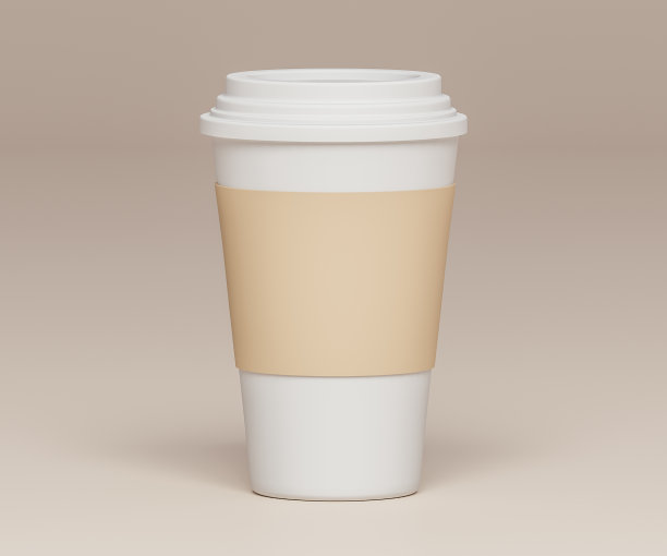 白色纸杯米色背景- 3D插图图片下载