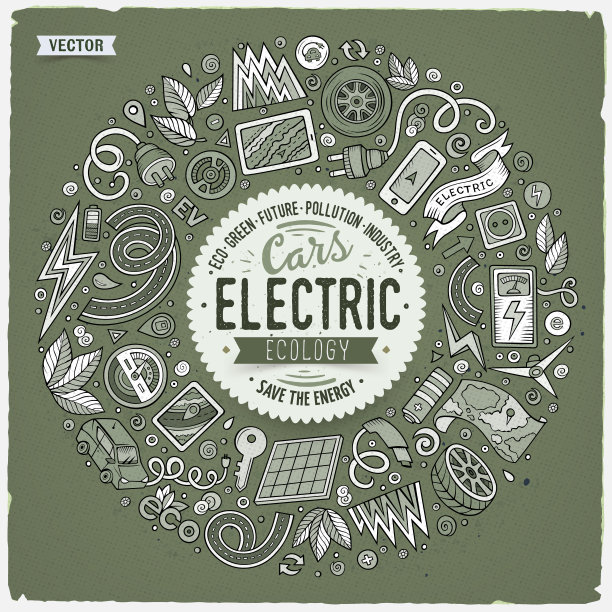 矢量手绘电动汽车卡通涂鸦对象图片下载