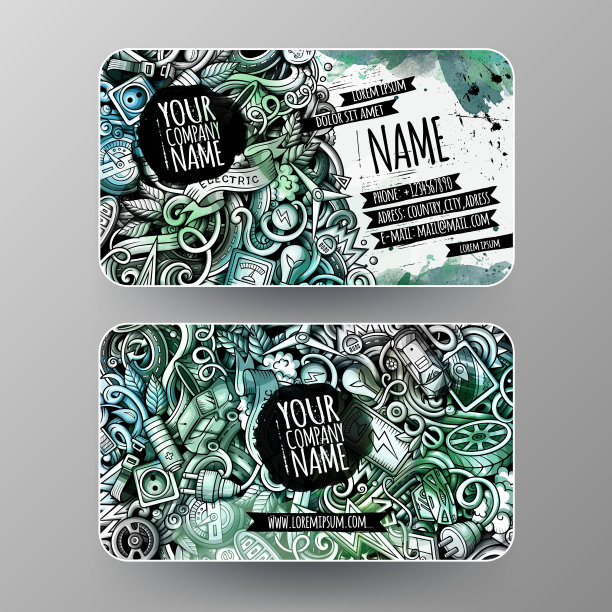 卡通图形水彩矢量手绘涂鸦电动汽车身份证设计图片下载