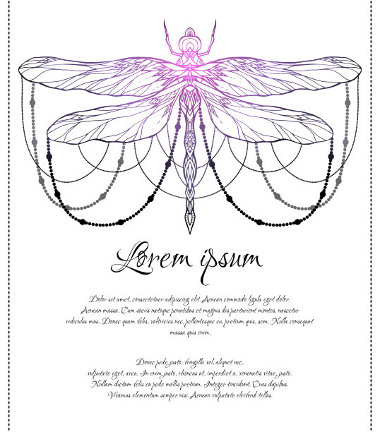 垂直卡片与精神蜻蜓图案与珠子和文字空间。神奇的模板图片下载