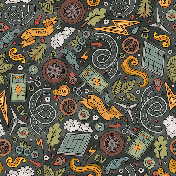 卡通可爱手绘电动汽车无缝图案图片下载