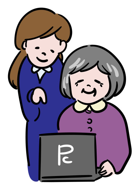 高级妇女和教师使用个人电脑图片下载